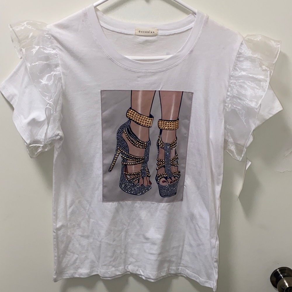 Occasion White Blouse with Shoe Graphic